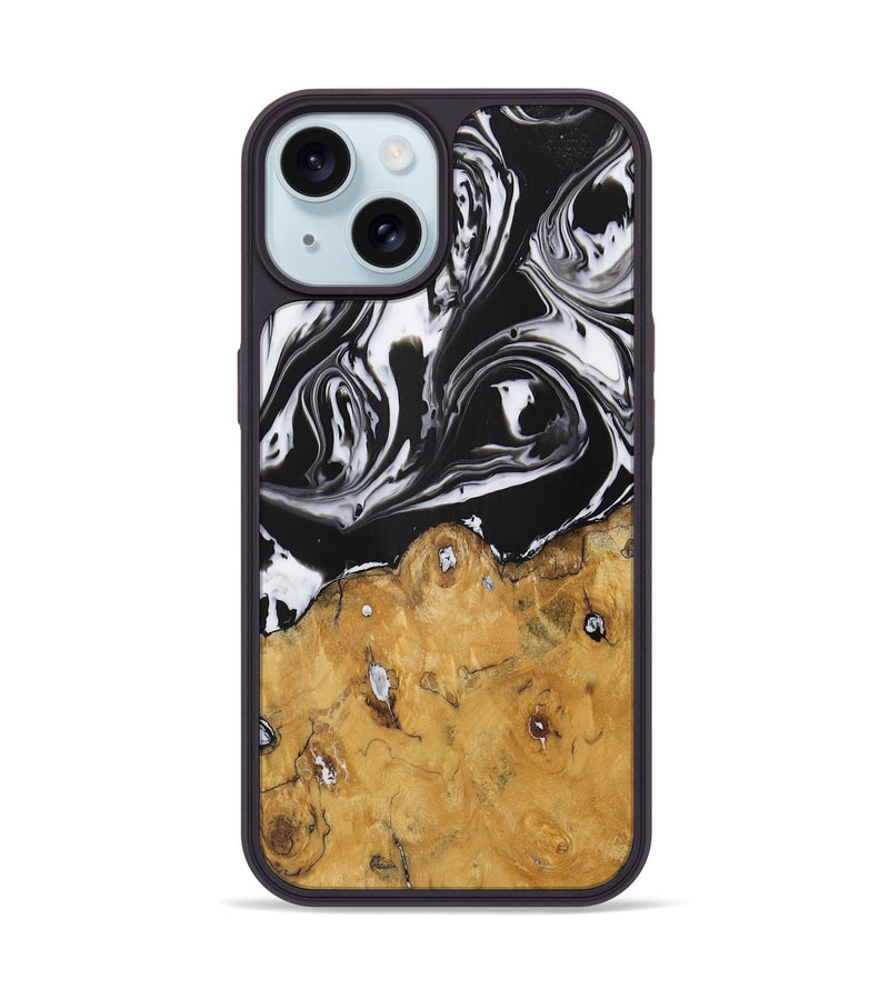 iPhone 15 Wood Phone Case - Alis (Black & White, 728603)