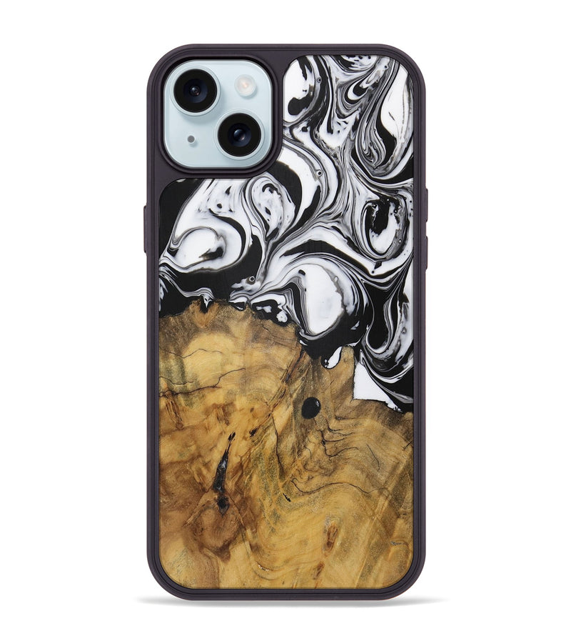 iPhone 15 Plus Wood Phone Case - Avinash (Black & White, 728604)