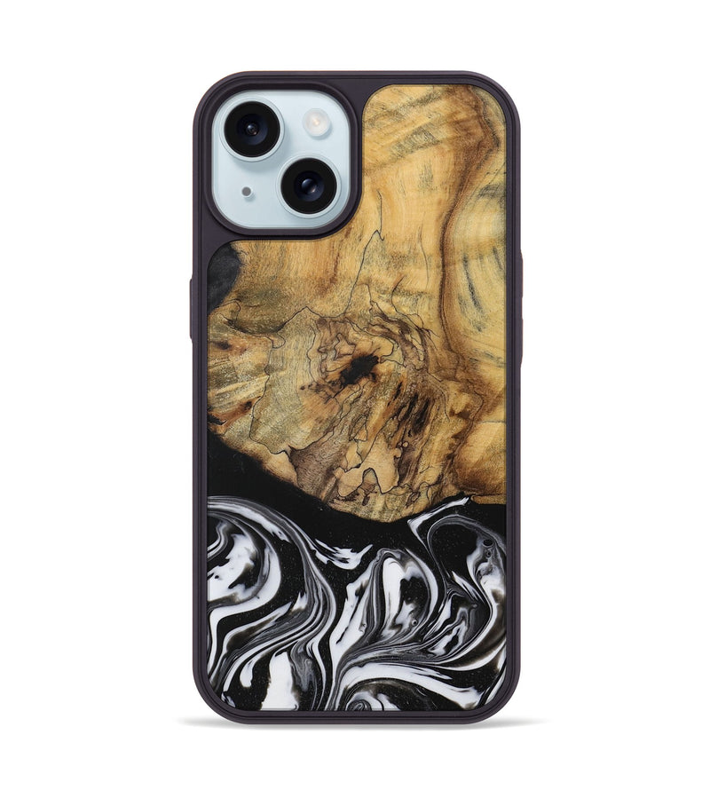 iPhone 15 Wood Phone Case - Camino (Black & White, 728605)