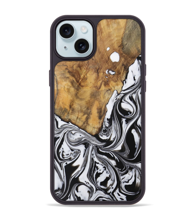 iPhone 15 Plus Wood Phone Case - Avril (Black & White, 728606)