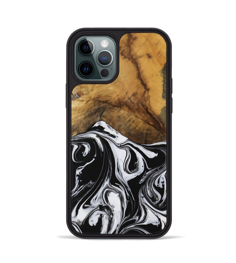 iPhone 12 Pro Wood Phone Case - Venka (Black & White, 728610)