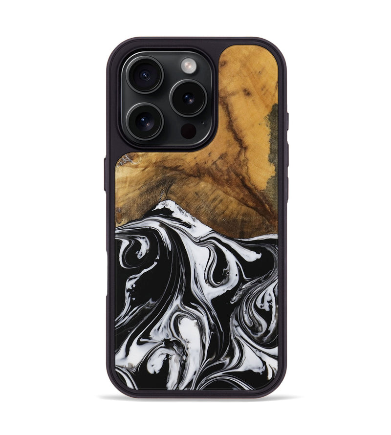 iPhone 16 Pro Wood Phone Case - Venka (Black & White, 728610)