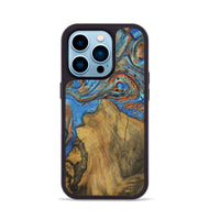 iPhone 14 Pro Wood Phone Case - Mathew (Teal & Gold, 728614)