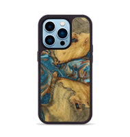 iPhone 14 Pro Wood Phone Case - Katia (Teal & Gold, 728621)