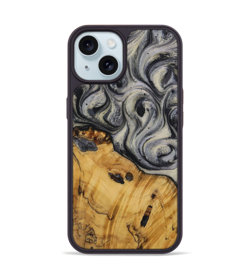 iPhone 15 Wood Phone Case - Shilla (Black & White, 728623)