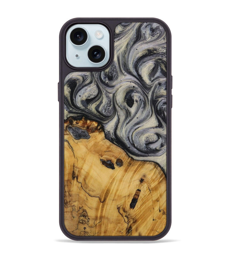 iPhone 15 Plus Wood Phone Case - Shilla (Black & White, 728623)