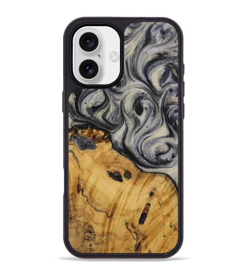 iPhone 16 Plus Wood Phone Case - Shilla (Black & White, 728623)