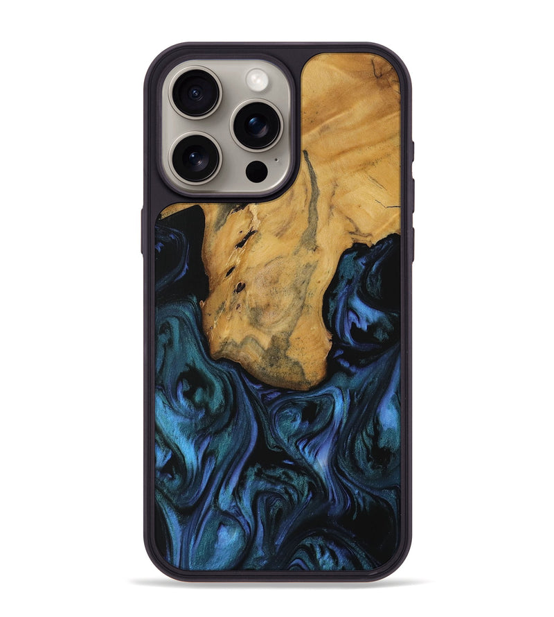 iPhone 15 Pro Max Wood Phone Case - Tempie (Blue, 728627)