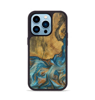 iPhone 14 Pro Wood Phone Case - Hasler (Teal & Gold, 728628)