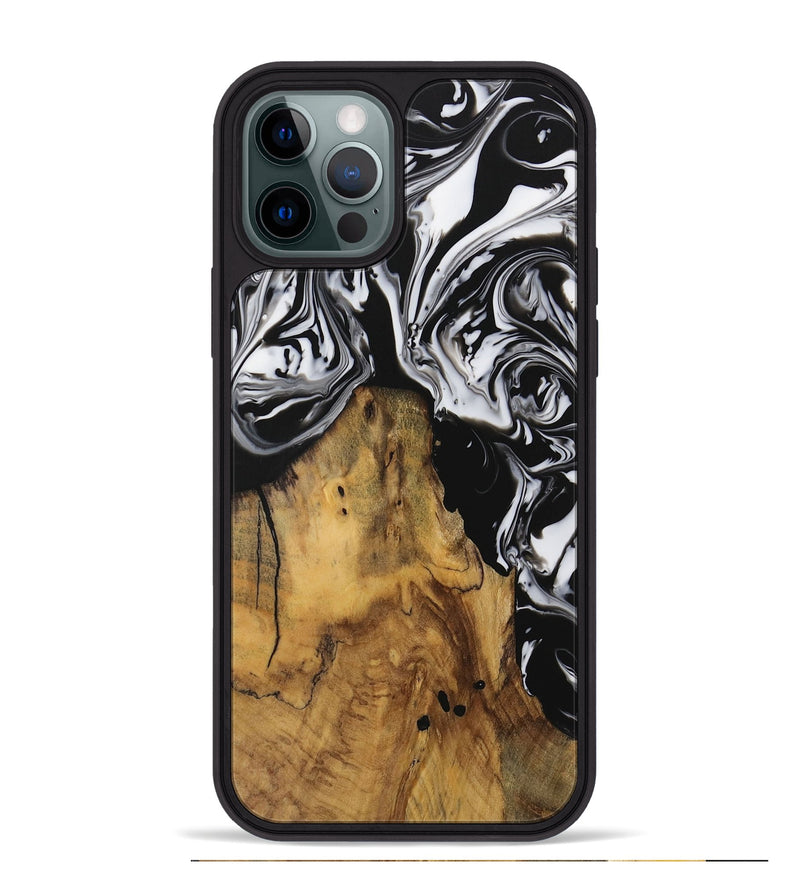 iPhone 12 Pro Max Wood Phone Case - Inquire (Black & White, 728629)