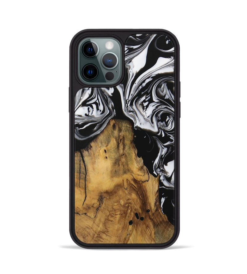 iPhone 12 Pro Wood Phone Case - Inquire (Black & White, 728629)