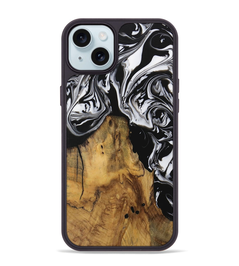 iPhone 15 Plus Wood Phone Case - Inquire (Black & White, 728629)