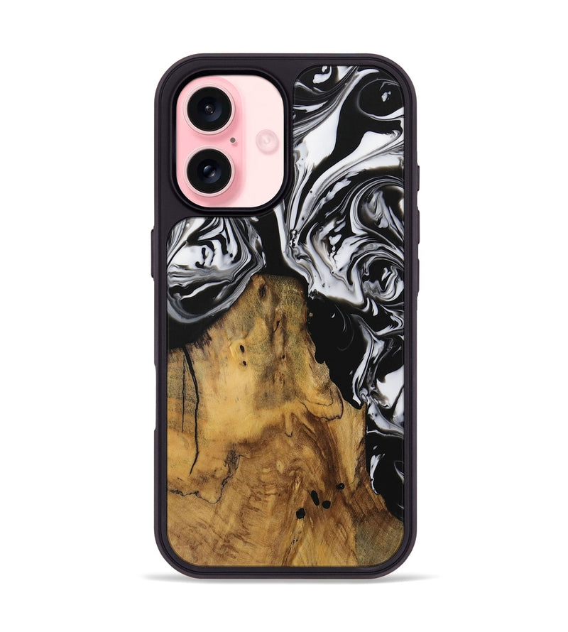 iPhone 16 Wood Phone Case - Inquire (Black & White, 728629)