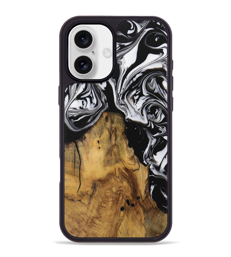 iPhone 16 Plus Wood Phone Case - Inquire (Black & White, 728629)