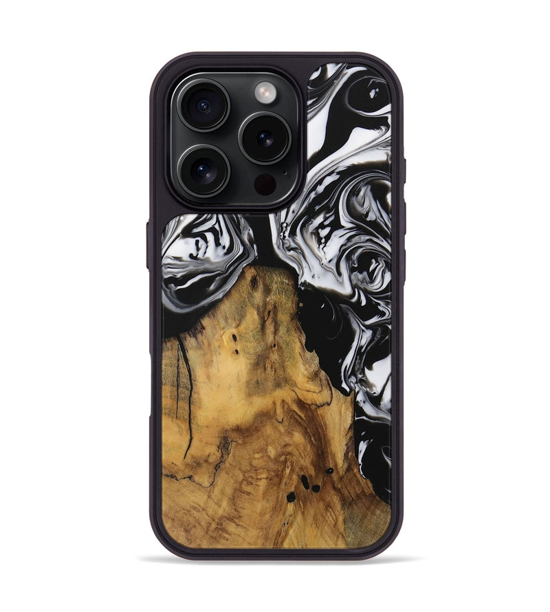 iPhone 16 Pro Wood Phone Case - Inquire (Black & White, 728629)