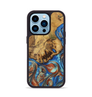 iPhone 14 Pro Wood Phone Case - Lulah (Teal & Gold, 728639)