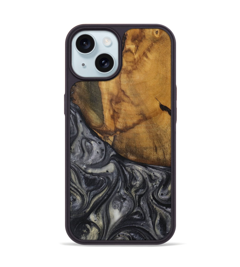 iPhone 15 Wood Phone Case - Lisle (Black & White, 728646)