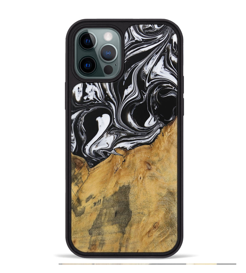 iPhone 12 Pro Max Wood Phone Case - Darrol (Black & White, 728648)