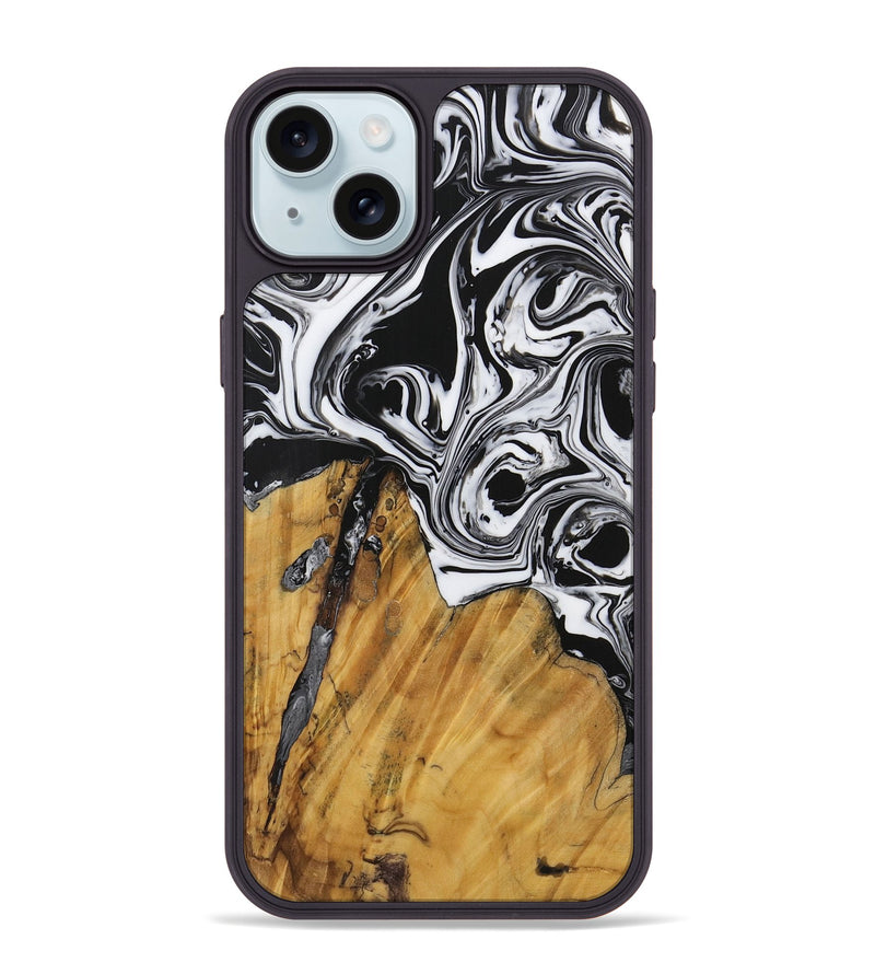 iPhone 15 Plus Wood Phone Case - Celinka (Black & White, 728650)