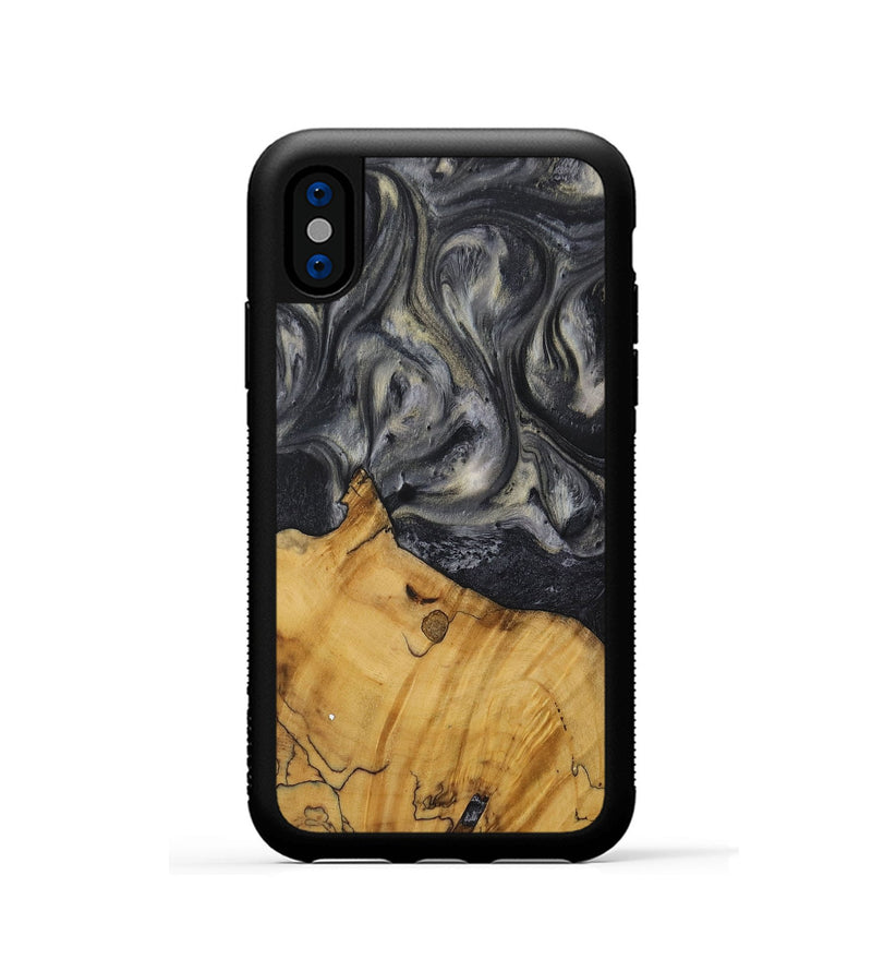 iPhone Xs Wood Phone Case - Lilyan (Black & White, 728660)