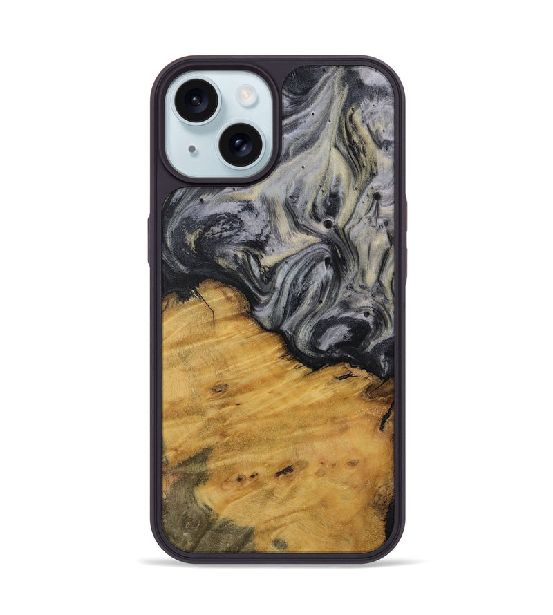 iPhone 15 Wood Phone Case - Concha (Black & White, 728663)