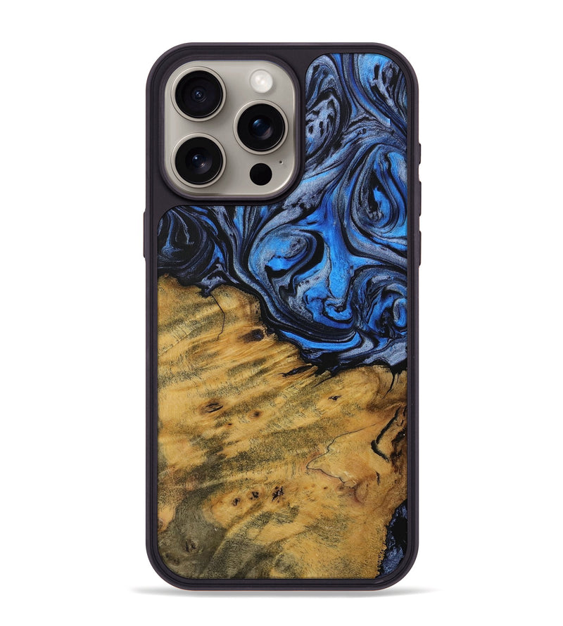 iPhone 15 Pro Max Wood Phone Case - Devondra (Blue, 728673)