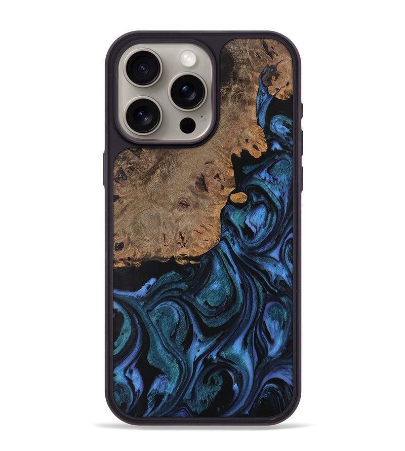 iPhone 15 Pro Max Wood Phone Case - Noriko (Blue, 728676)