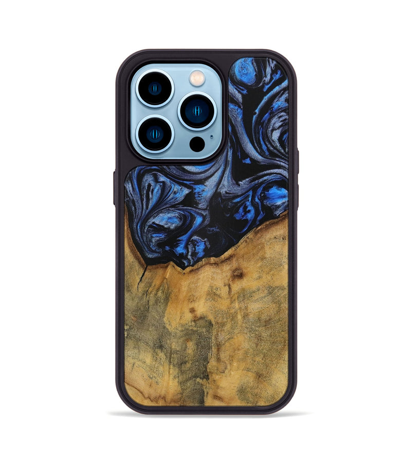 iPhone 14 Pro Wood Phone Case - Zeta (Blue, 728685)