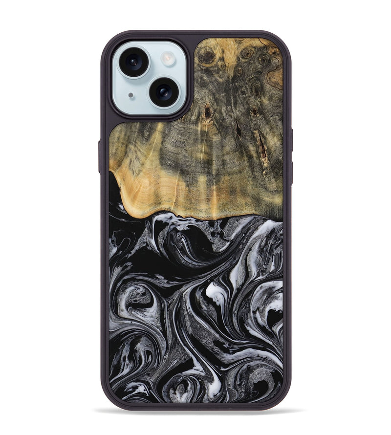 iPhone 15 Plus Wood Phone Case - Collier (Black & White, 728789)