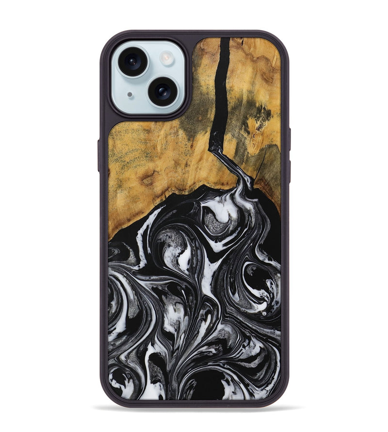 iPhone 15 Plus Wood Phone Case - Angelia (Black & White, 728795)