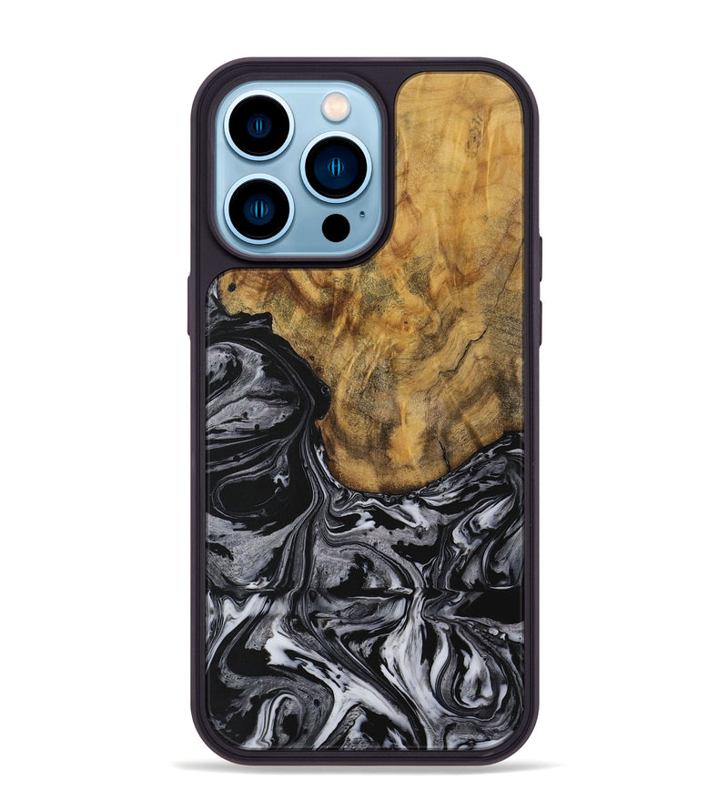 iPhone 14 Pro Max Wood Phone Case - Winford (Black & White, 728803)