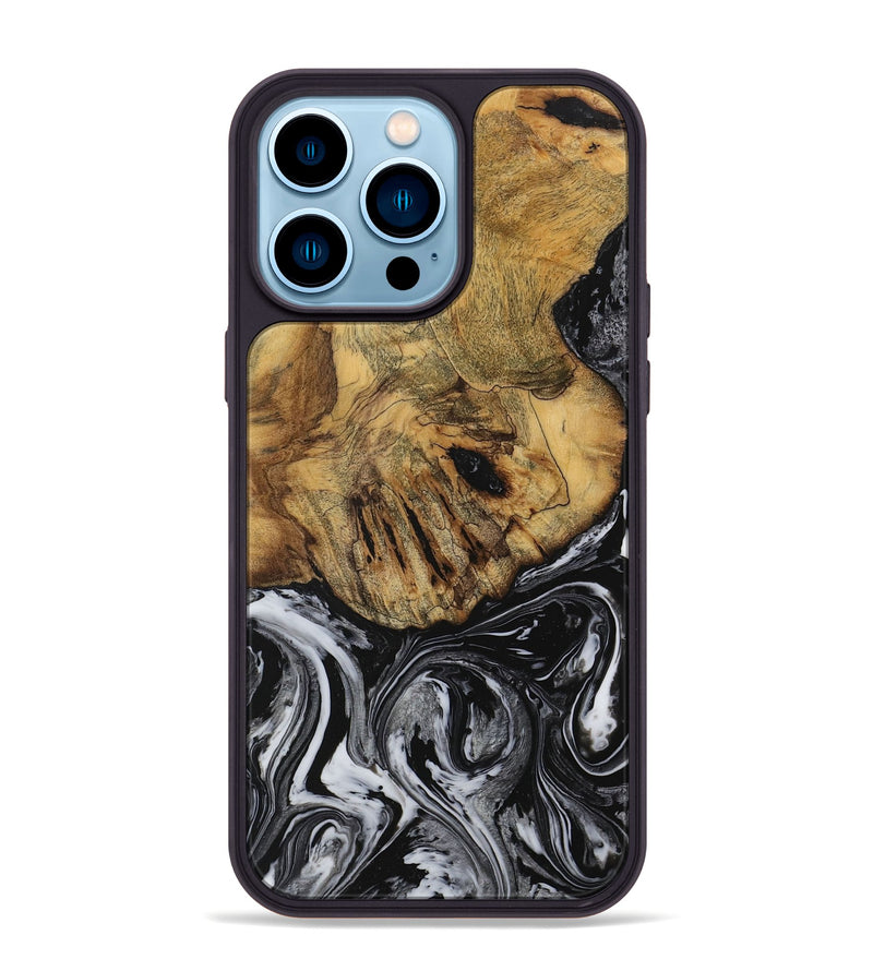 iPhone 14 Pro Max Wood Phone Case - Cati (Black & White, 728804)