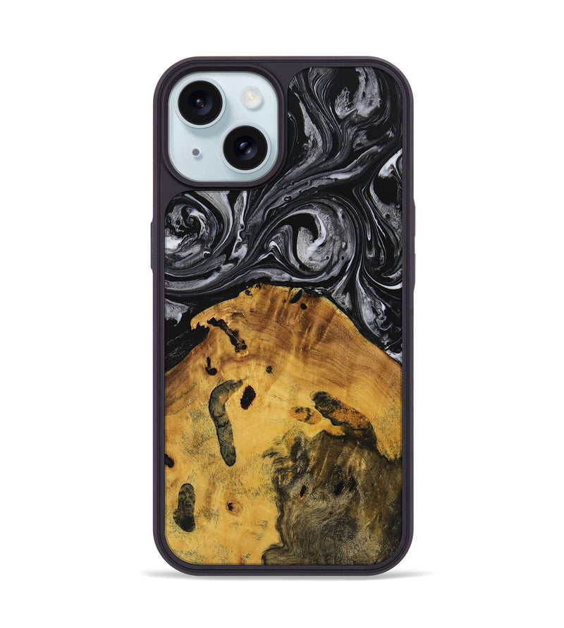 iPhone 15 Wood Phone Case - Shaine (Black & White, 728826)