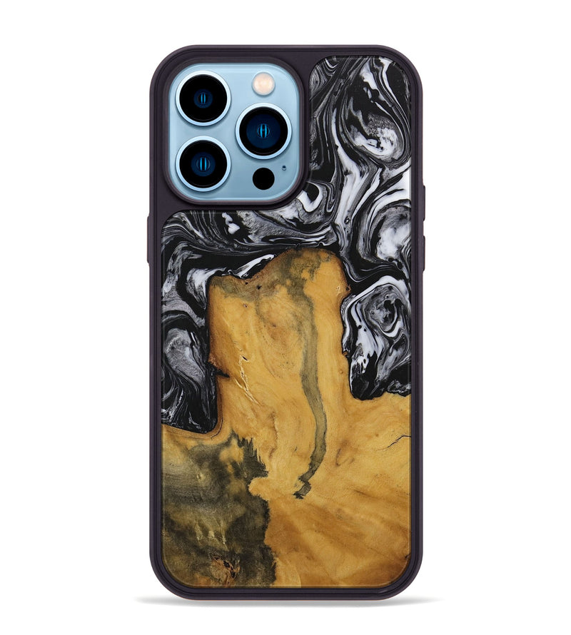 iPhone 14 Pro Max Wood Phone Case - Laurence (Black & White, 728829)