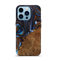 iPhone 14 Pro Wood Live Edge Phone Case - Rolla (Teal & Gold, 728883)