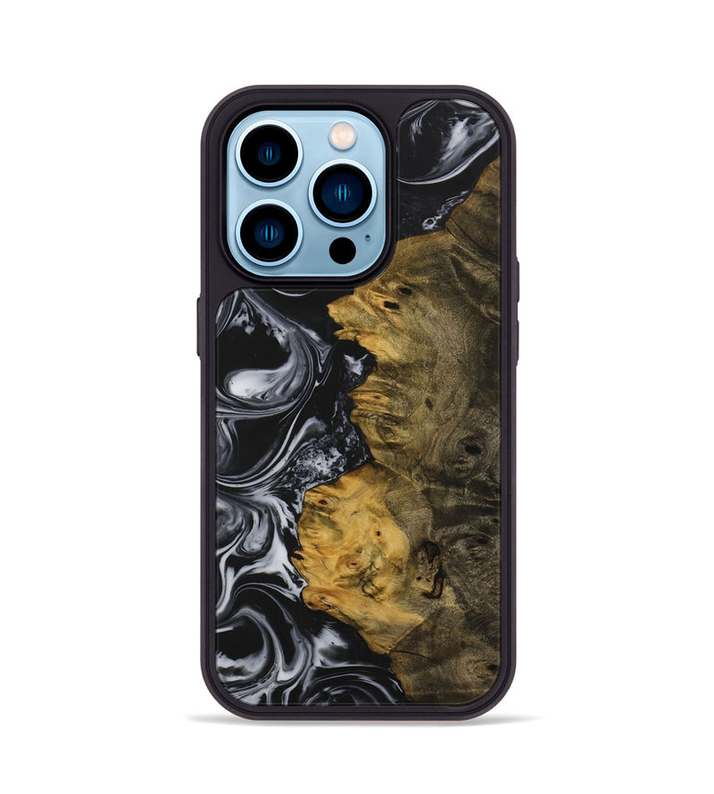 iPhone 14 Pro Wood Phone Case - Solomon (Black & White, 728904)