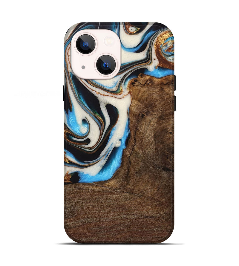 iPhone 13 Wood Live Edge Phone Case - Lalla (Teal & Gold, 728978)