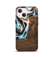 iPhone 13 mini Wood Live Edge Phone Case - Lalla (Teal & Gold, 728978)