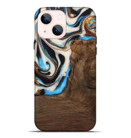 iPhone 14 Plus Wood Live Edge Phone Case - Lalla (Teal & Gold, 728978)