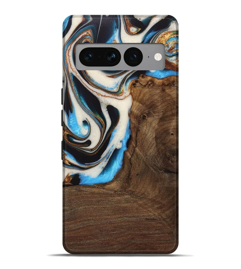 Pixel 7 Pro Wood Live Edge Phone Case - Lalla (Teal & Gold, 728978)