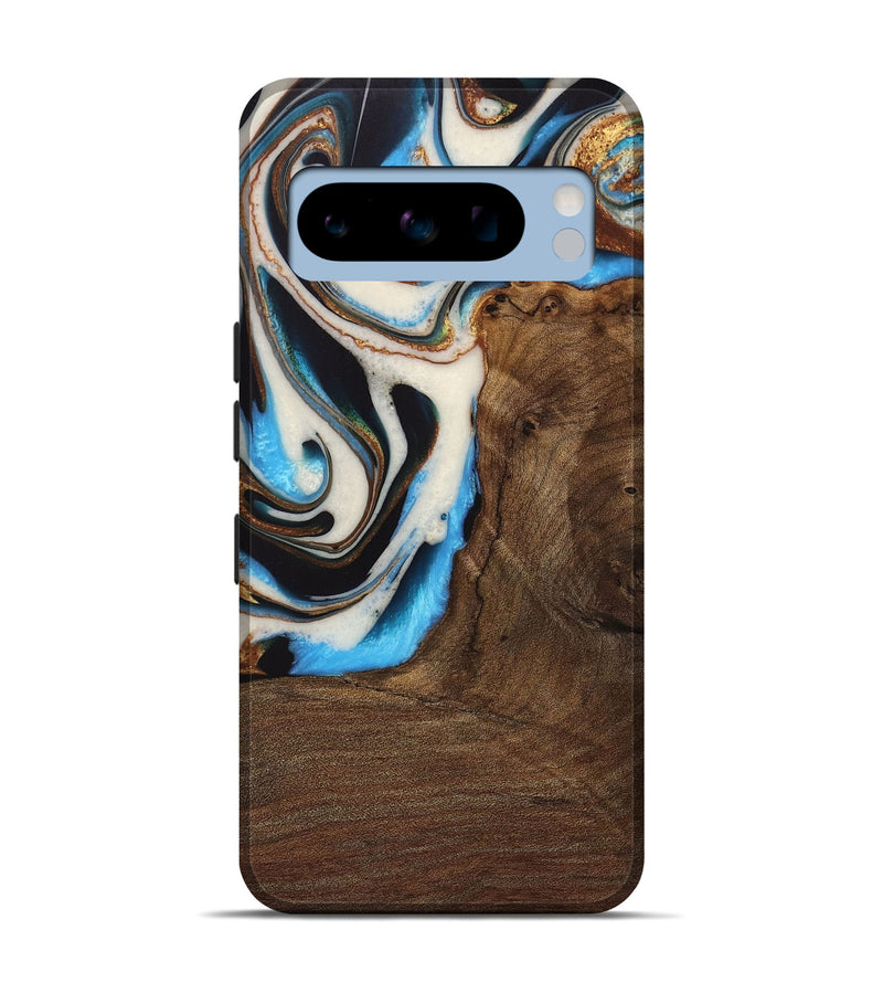 Pixel 8 Pro Wood Live Edge Phone Case - Lalla (Teal & Gold, 728978)