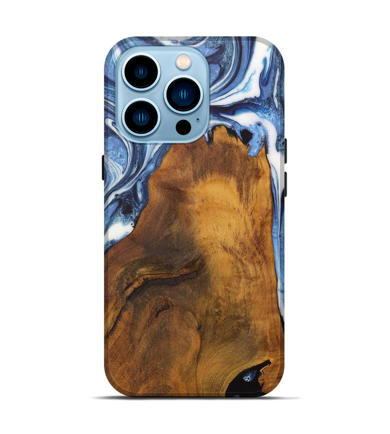 iPhone 14 Pro Wood Live Edge Phone Case - Makayla (Blue, 728986)