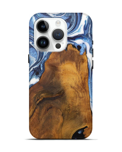 iPhone 15 Pro Wood Live Edge Phone Case - Makayla (Blue, 728986)