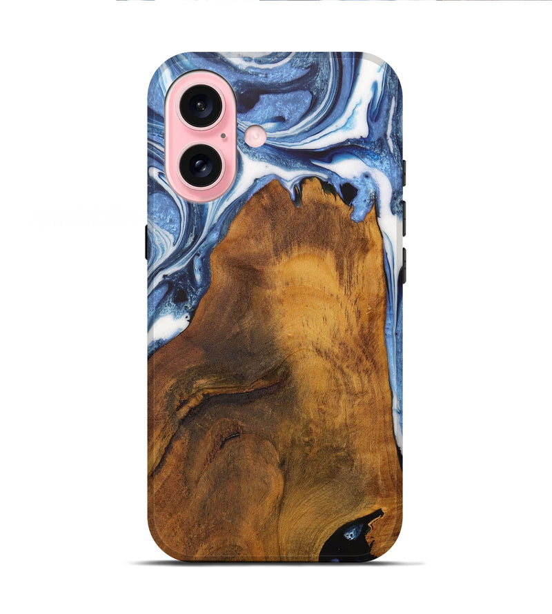 iPhone 16 Wood Live Edge Phone Case - Makayla (Blue, 728986)