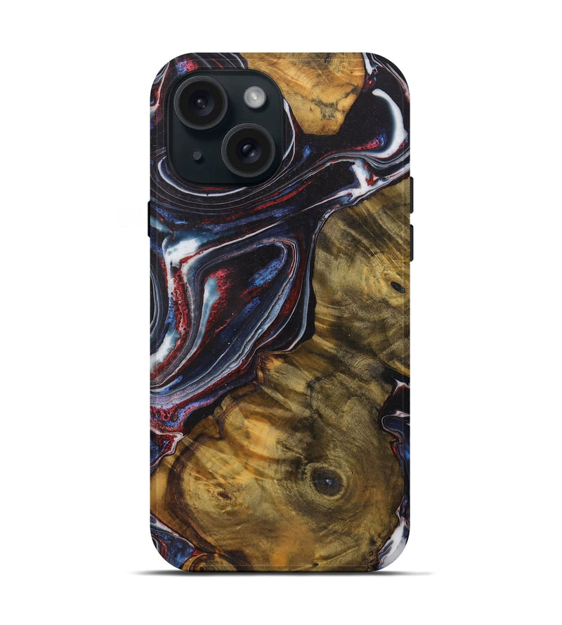 iPhone 15 Wood Live Edge Phone Case - Tatum (Blue, 729130)