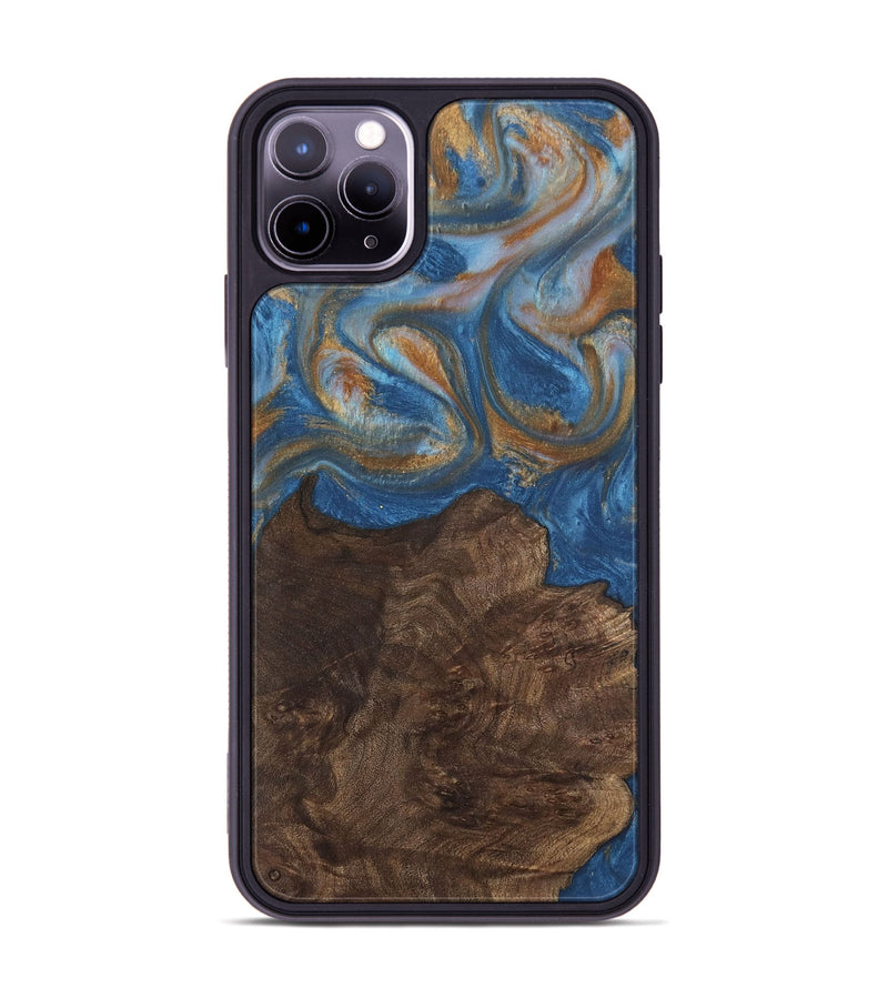 iPhone 11 Pro Max Wood Phone Case - Kathye (Teal & Gold, 729227)