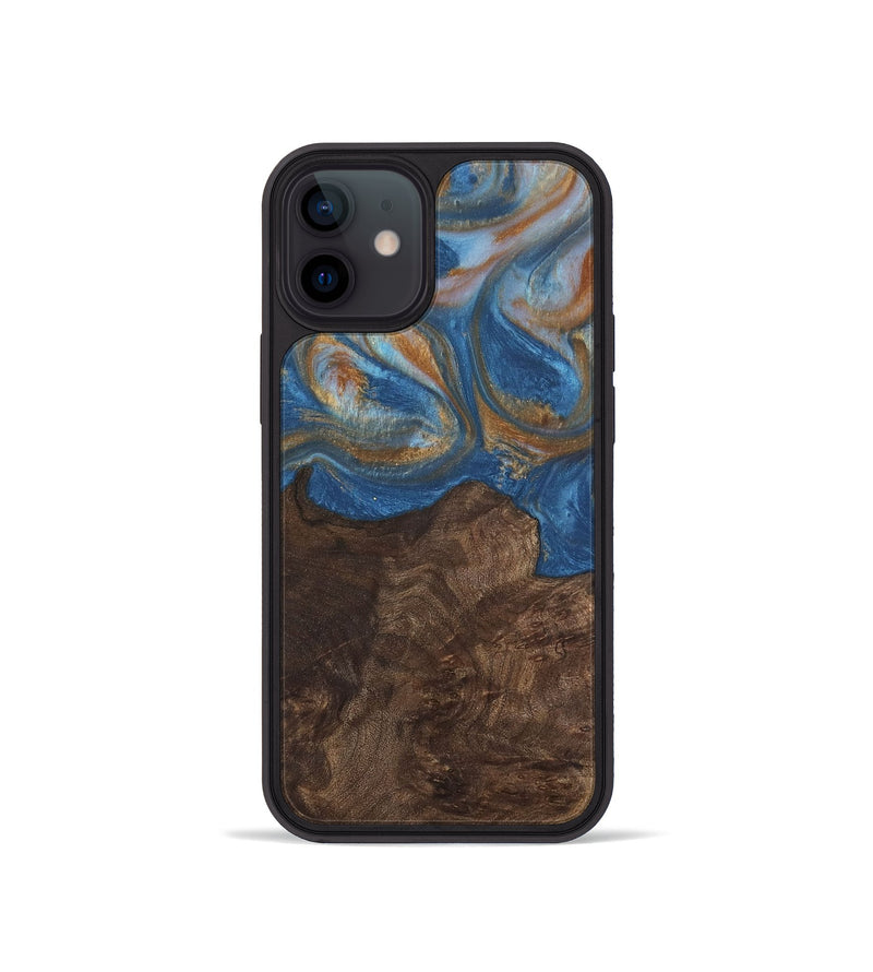 iPhone 12 mini Wood Phone Case - Kathye (Teal & Gold, 729227)