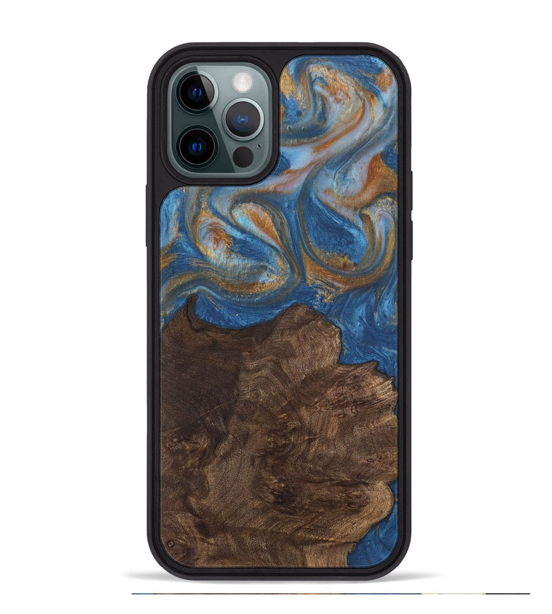 iPhone 12 Pro Max Wood Phone Case - Kathye (Teal & Gold, 729227)