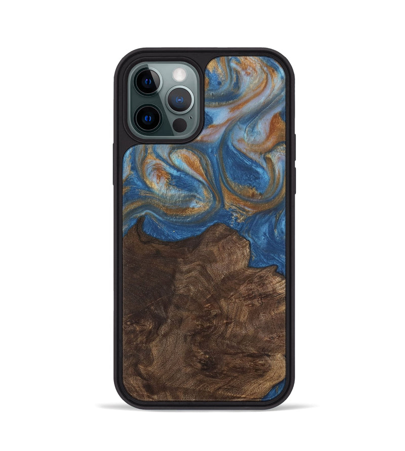 iPhone 12 Pro Wood Phone Case - Kathye (Teal & Gold, 729227)