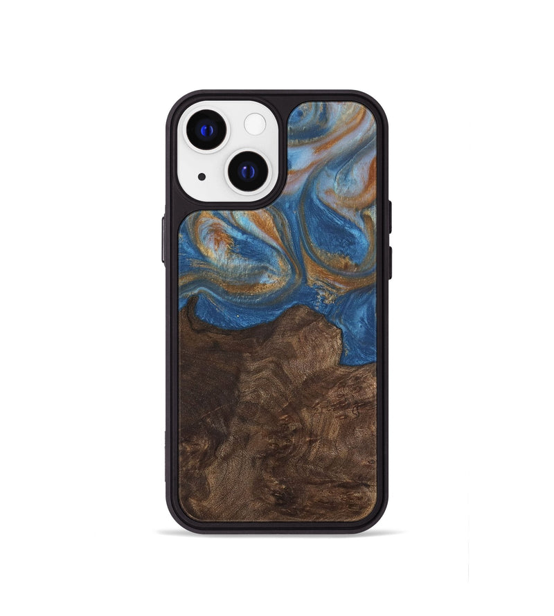 iPhone 13 mini Wood Phone Case - Kathye (Teal & Gold, 729227)